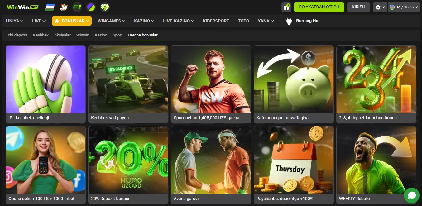 Win Casino bonus va mavjud aksiyalar