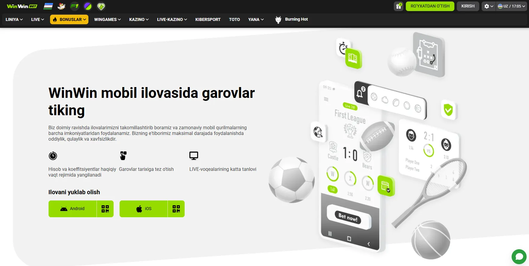 Mobil qurilmalarda WinWin onlayn kirish